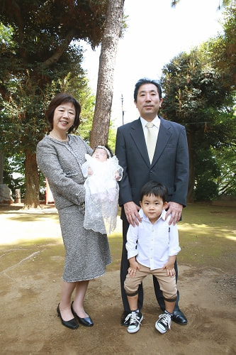 お宮参り写真 撮影場所 品川神社 父方親族、孫