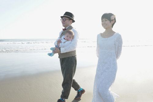 ブライダル(エンゲージメントフォト)写真 撮影場所 海(湘南) 鵠沼海岸、家族写真５