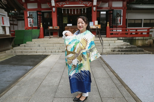お宮参り写真 撮影場所 水天宮 日枝神社 お宮参り着物着付け、お宮参り着物着付け、母方祖母