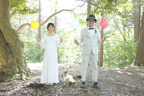 ブライダル(エンゲージメントフォト)写真 撮影場所 森(自宅) 家族写真